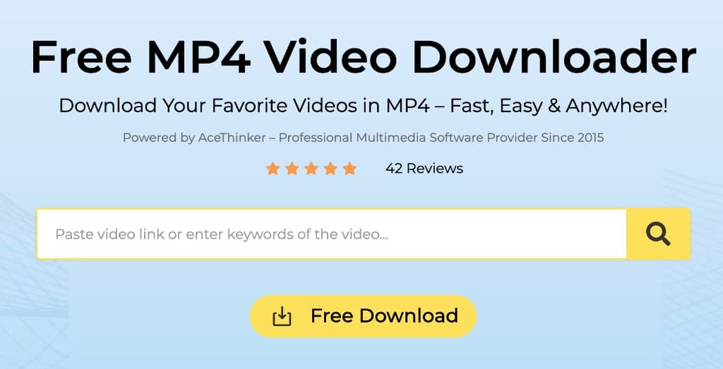 AceThinker Free MP4 Video Downloader with paste link field and Free Download button