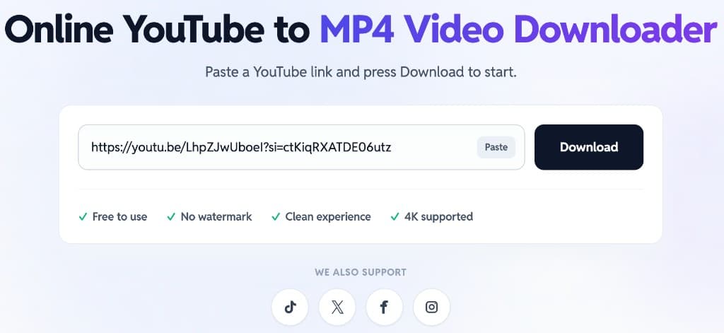 SubEasy online YouTube to MP4 video downloader with paste URL and Download button